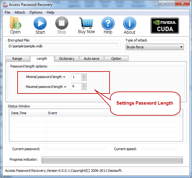 Password length settings on Access Password Rescuer