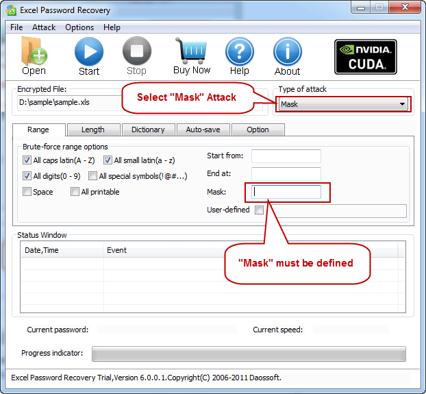 Mask Attack with Excel Password Rescuer