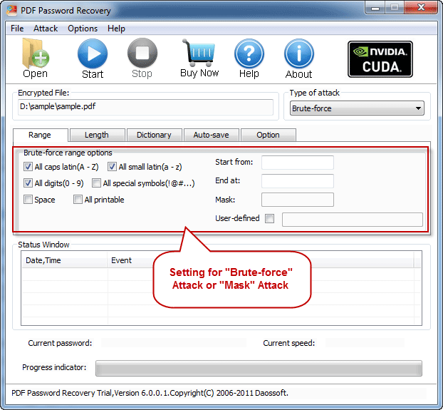 Attack Settings with PDF Password Rescuer