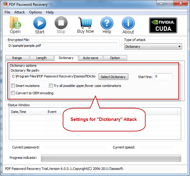 Dictionary settings with PDF Password Rescuer