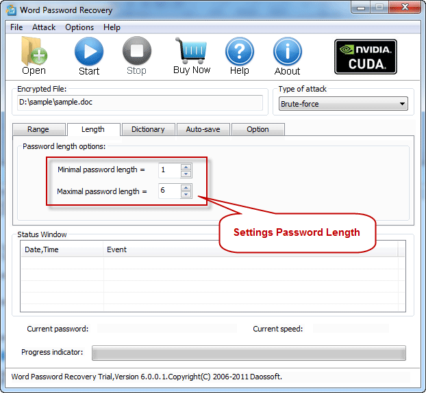 Password length settings with Excel Password Rescuer