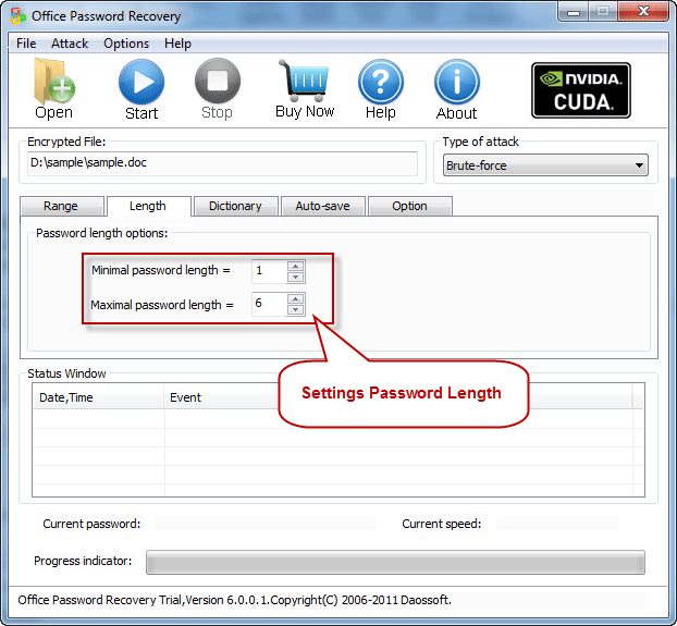 Password length settings on Office Password Rescuer