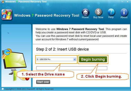 Windows 7 password recovery burn