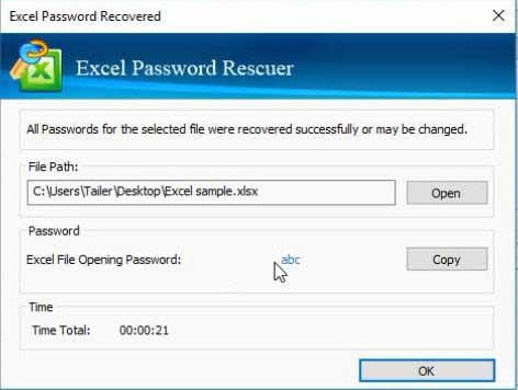 Excel file password recovered