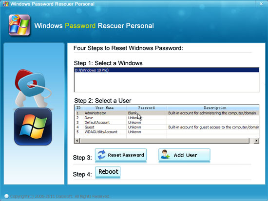 reset hp windows 10 password to blank