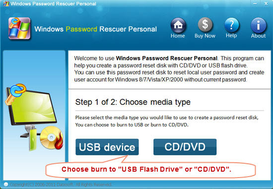 Create password recovery disk with CD or DVD