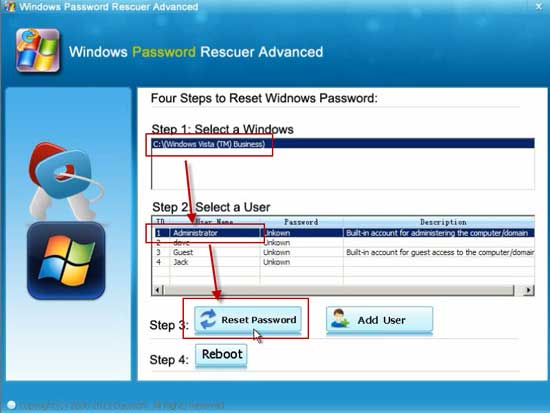 reset forgotten windows vista admin password