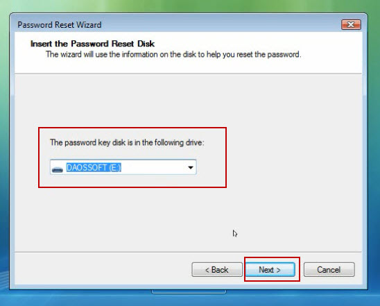 select password key disk from list