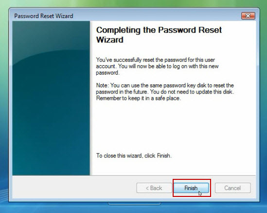 finish windows vista password reset