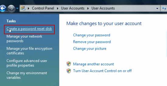 create a windows vista password reset disk