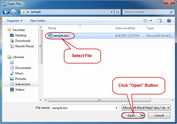 Select protected Word file